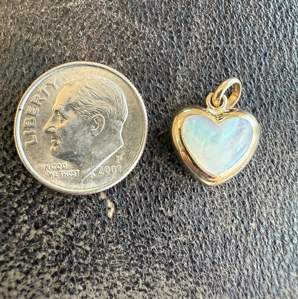 Puffy Heart Charm with Inlaid Mother of Pearl