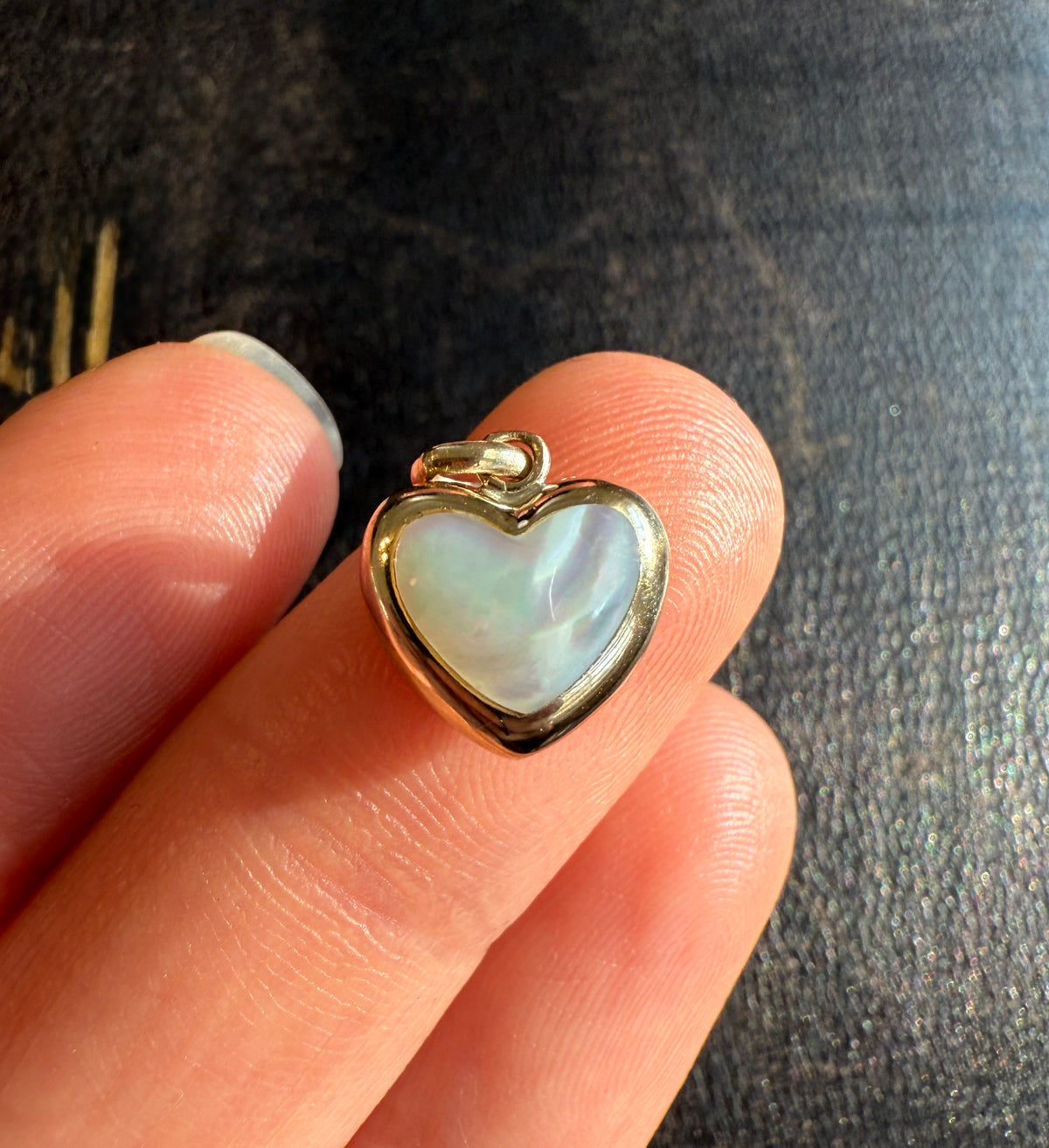 Puffy Heart Charm with Inlaid Mother of Pearl