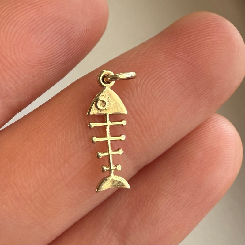 Fish Bone 14K Gold Charm