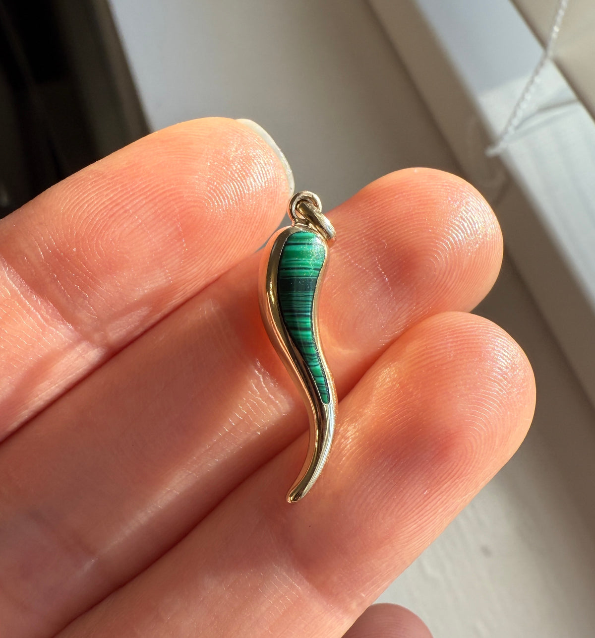 Italian Horn Charm with Inlaid Malachite