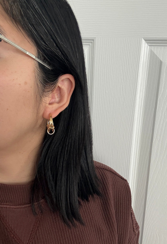 Unusual 14K Gold Tubular Cage Hoop Earrings