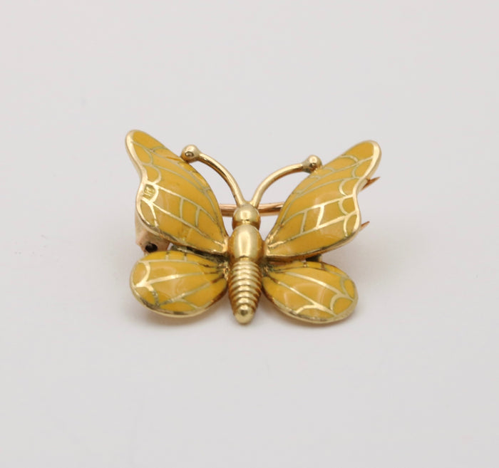 Vintage Enamel and 18K Gold Butterfly Pin, Clip