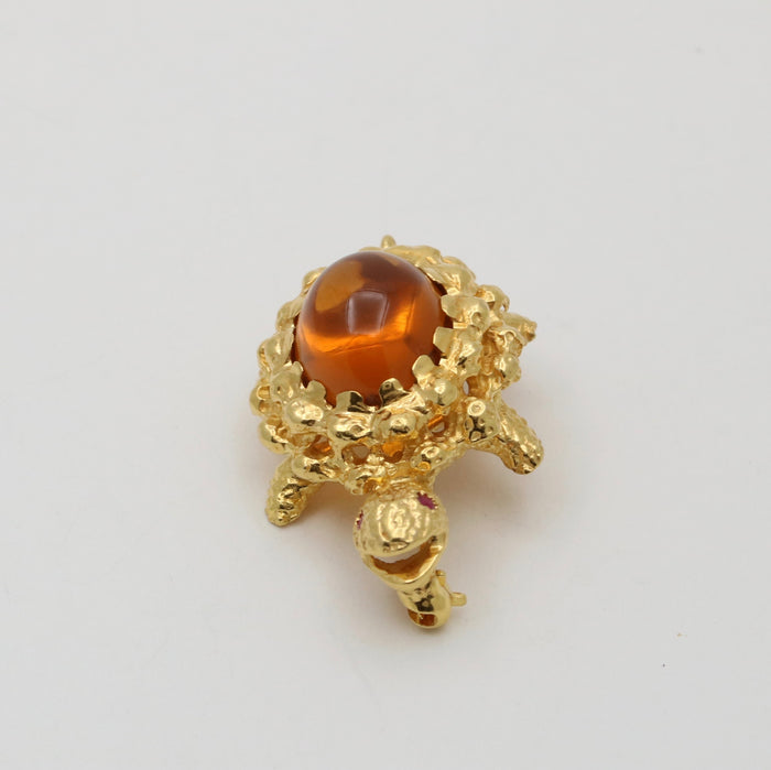 Vintage Citrine and 18K Gold Turtle Pin, 2 of 4