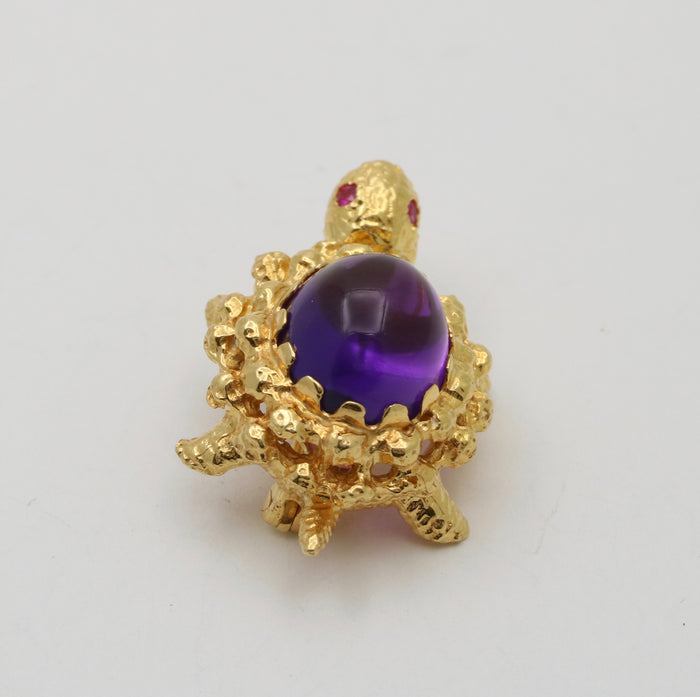 Vintage Amethyst and 18K Gold Turtle Pin, 4 of 4