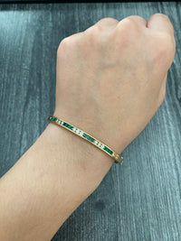 Vintage Emerald and Diamond 14K Gold Bangle, 6.75” Circumference