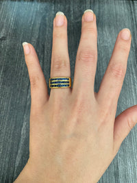 Triple Row Natural Sapphire and 18K Gold Wide Band