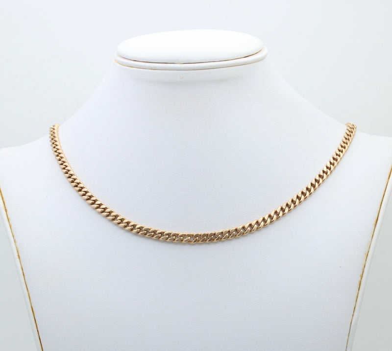 Art Deco Solid 14K Gold Curb Link Chain, 19.5” Long