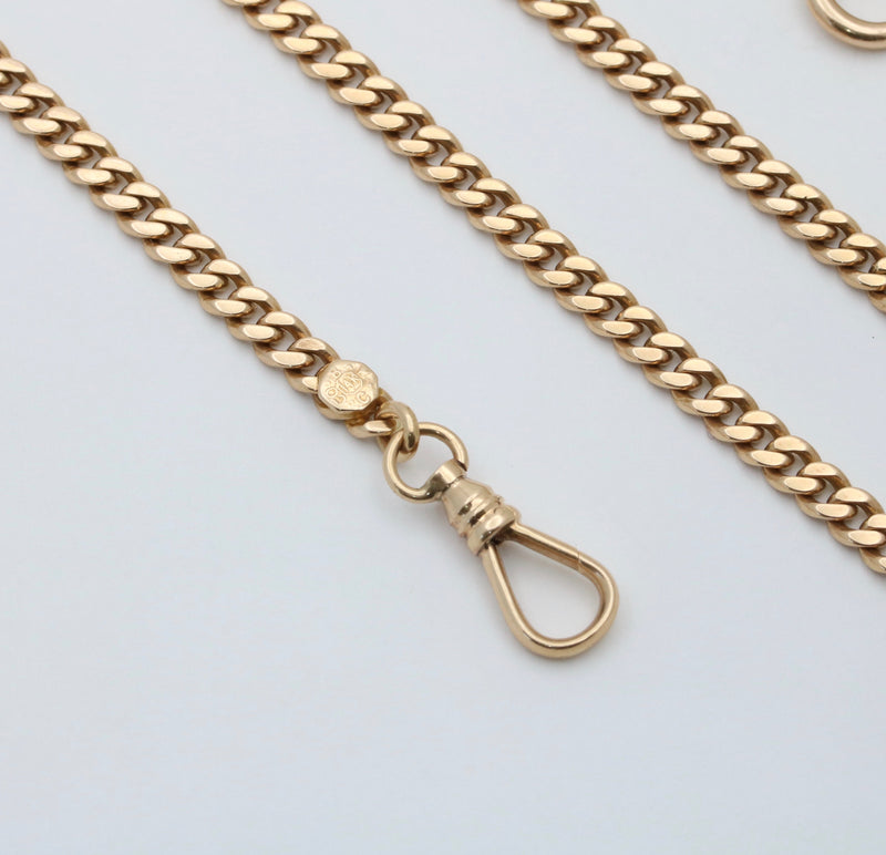 Art Deco Solid 14K Gold Curb Link Chain, 19.5” Long