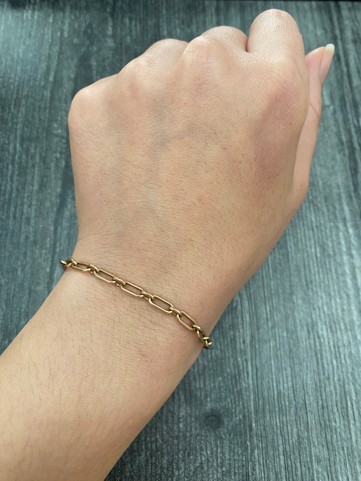 Vintage 14K Gold Paperclip Bracelet, 7.5” Long