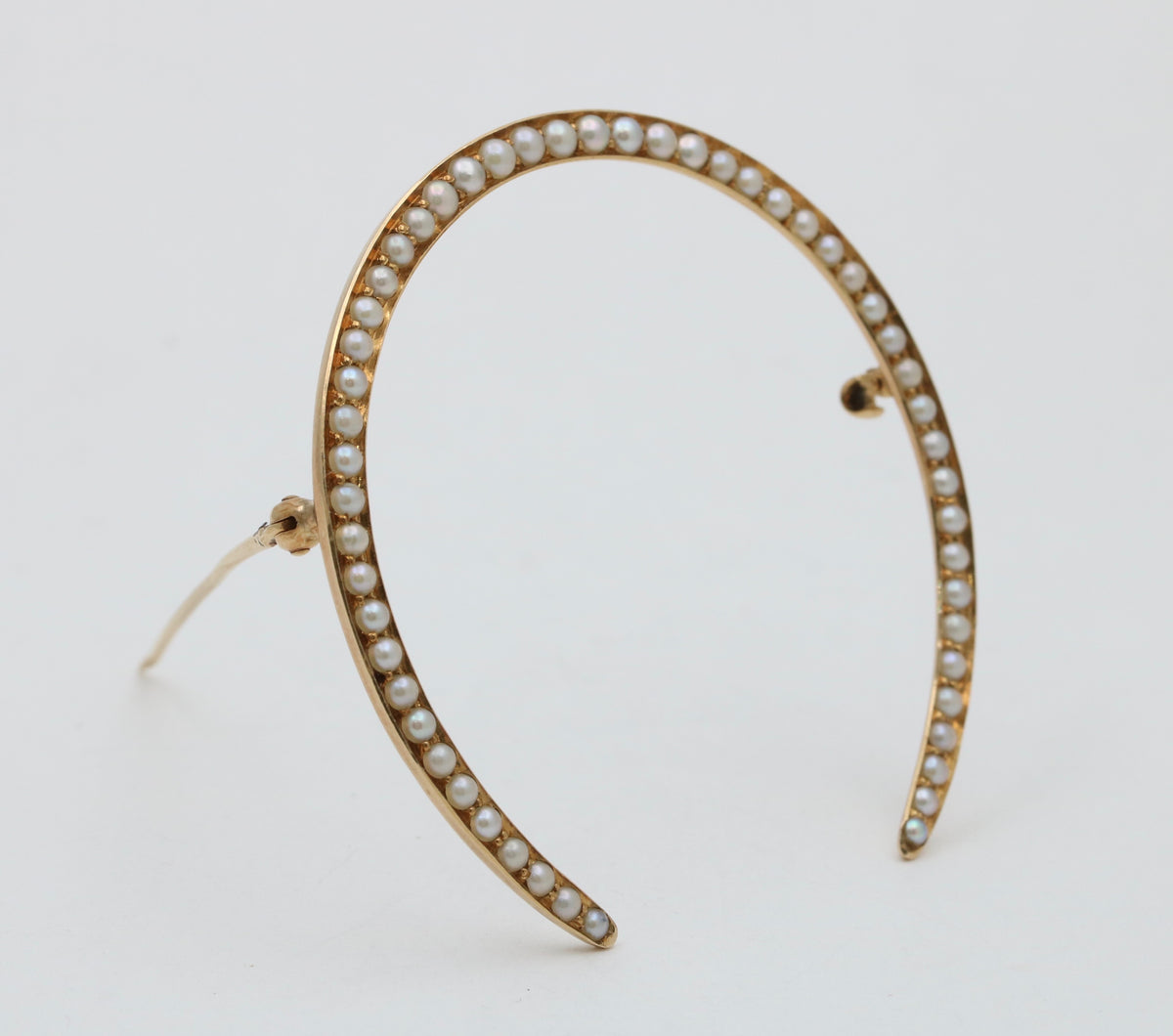 Large Antique Pearl and 14K Gold Horseshoe Pin