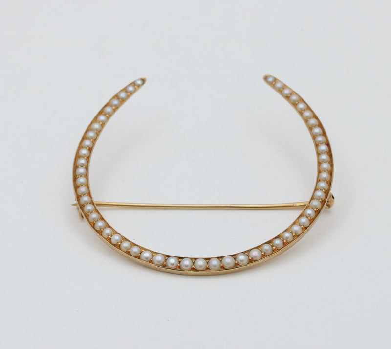 Large Antique Pearl and 14K Gold Horseshoe Pin