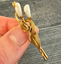 Art Nouveau Pearl and 14K Gold Lily Safety Pin