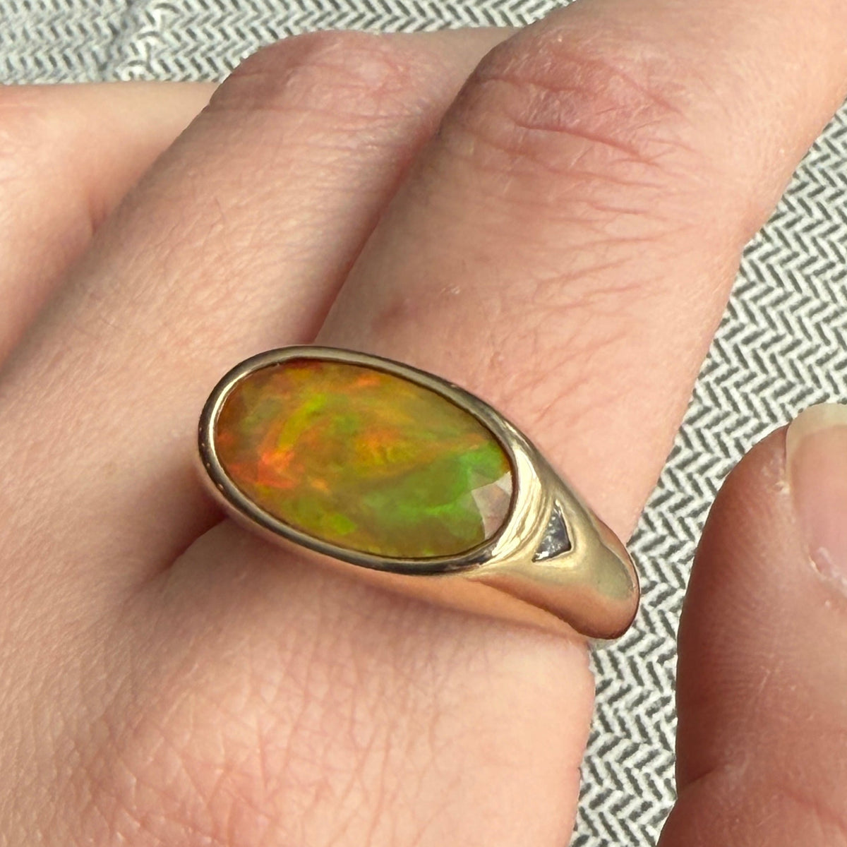 Faceted Opal and Diamond Signet Style Ring