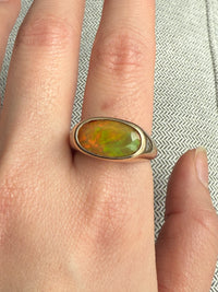 Faceted Opal and Diamond Signet Style Ring