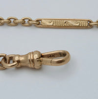 Art Deco 14K Gold Chased Flat Bar Link Watch Chain, 13.75” Long