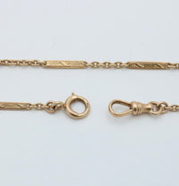 Art Deco 14K Gold Chased Flat Bar Link Watch Chain, 13.75” Long