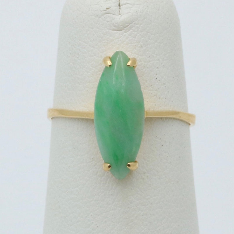 Vintage Marquise Jade and 18K Gold Solitaire Ring