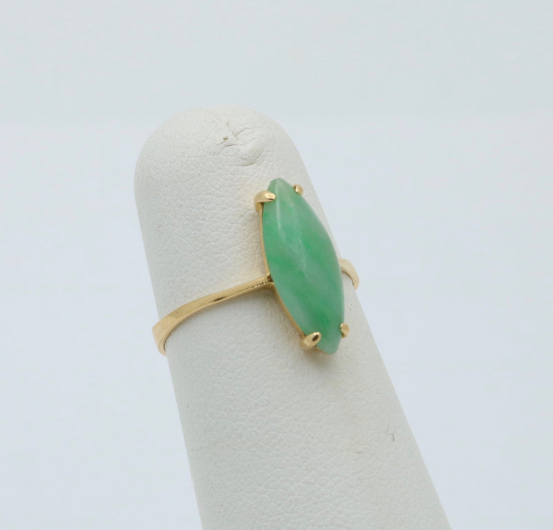 Vintage Marquise Jade and 18K Gold Solitaire Ring