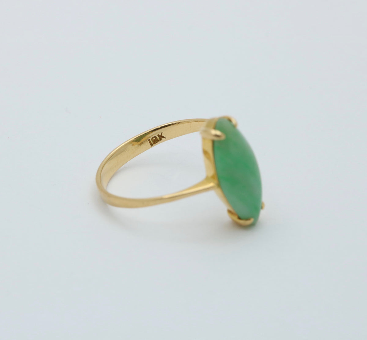 Vintage Marquise Jade and 18K Gold Solitaire Ring