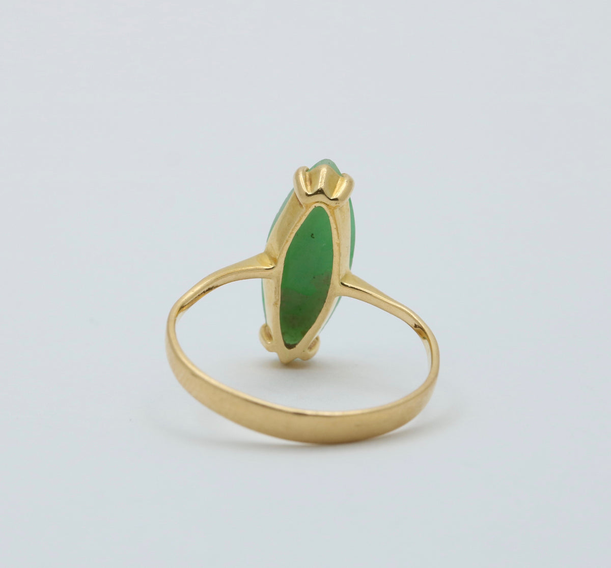 Vintage Marquise Jade and 18K Gold Solitaire Ring