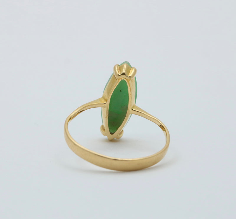 Vintage Marquise Jade and 18K Gold Solitaire Ring