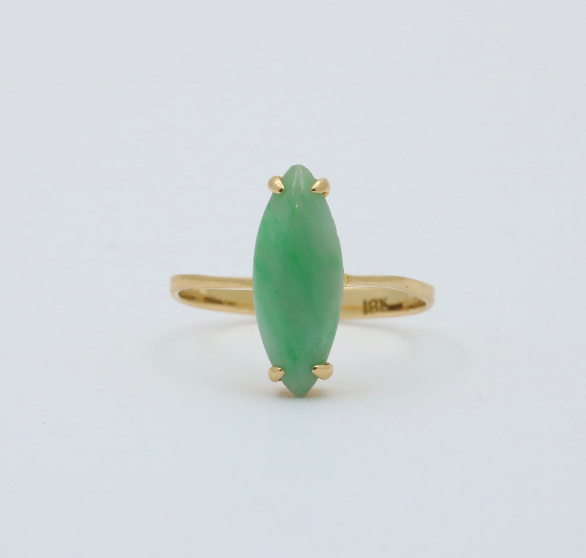 Vintage Marquise Jade and 18K Gold Solitaire Ring