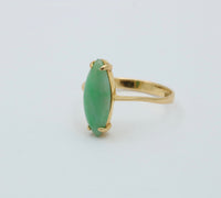 Vintage Marquise Jade and 18K Gold Solitaire Ring