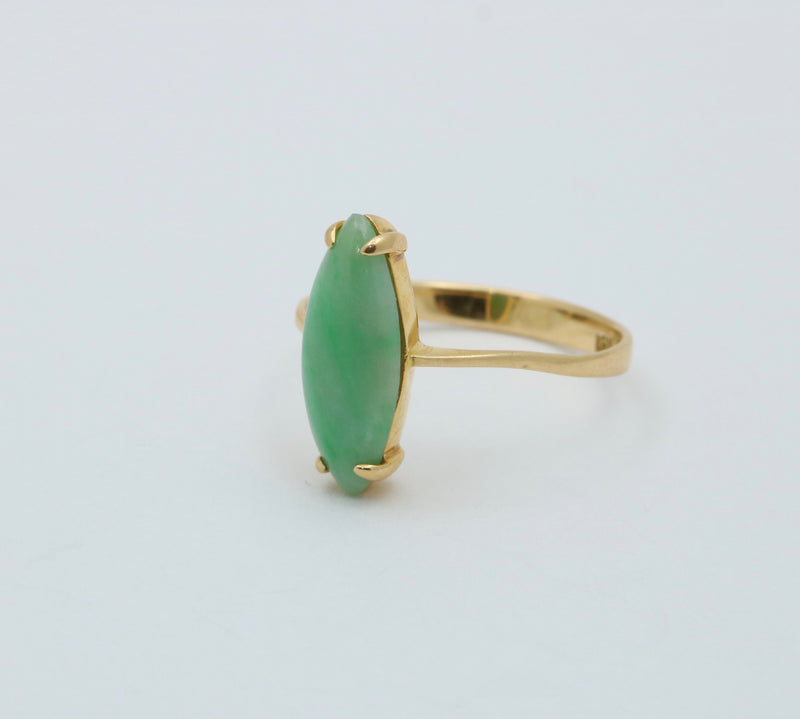 Vintage Marquise Jade and 18K Gold Solitaire Ring