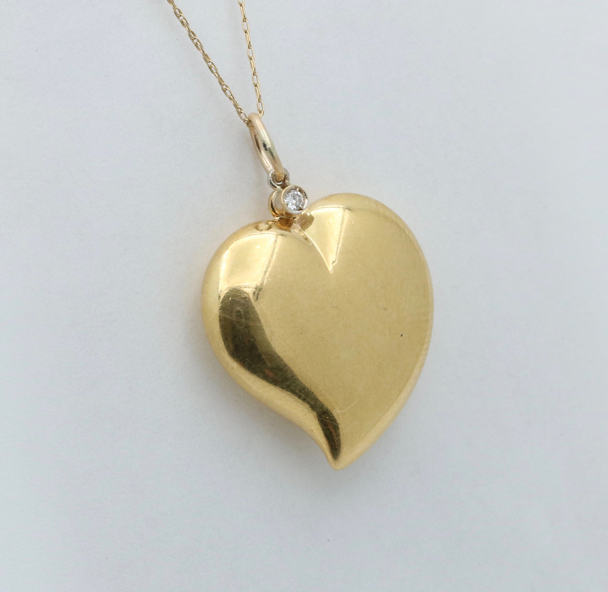 Vintage 18K Gold and Diamond Puffy Witch’s Heart Charm