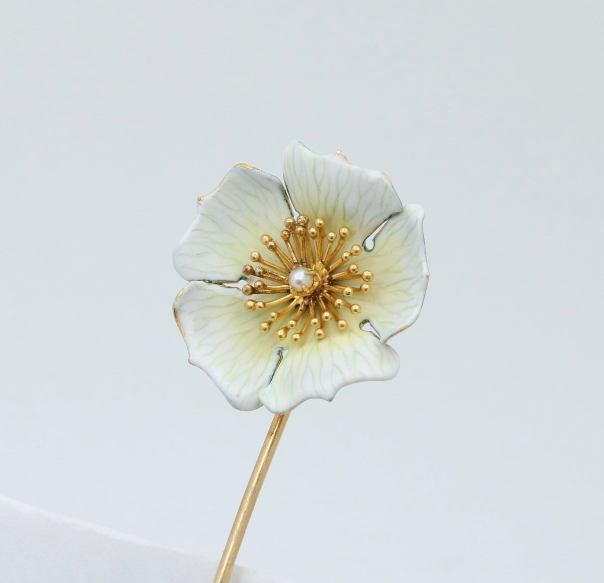 Art Nouveau Enamel Dogwood Flower Stick Pin