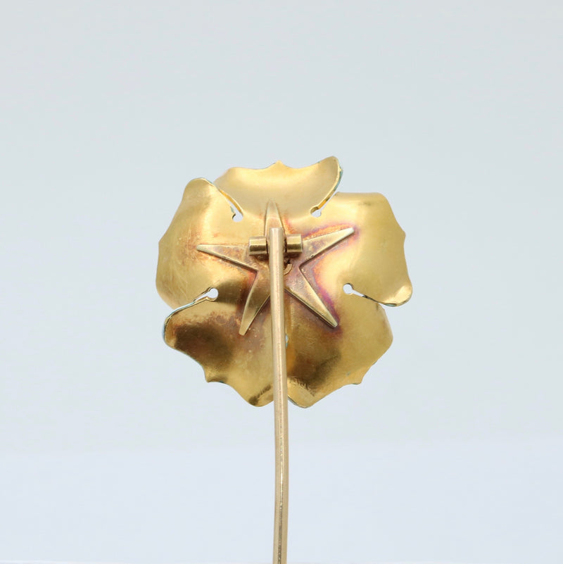 Art Nouveau Enamel Dogwood Flower Stick Pin