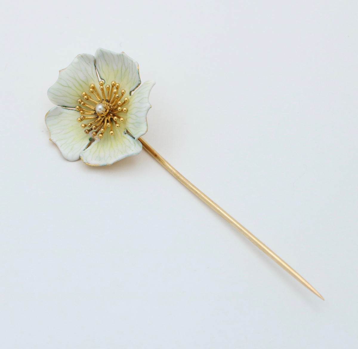 Art Nouveau Enamel Dogwood Flower Stick Pin