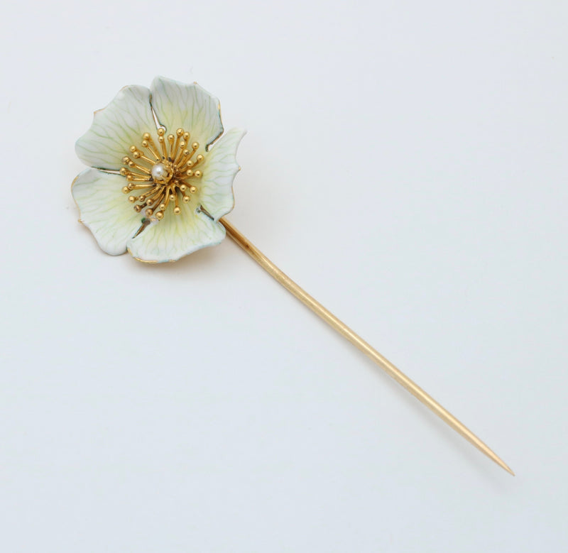 Art Nouveau Enamel Dogwood Flower Stick Pin