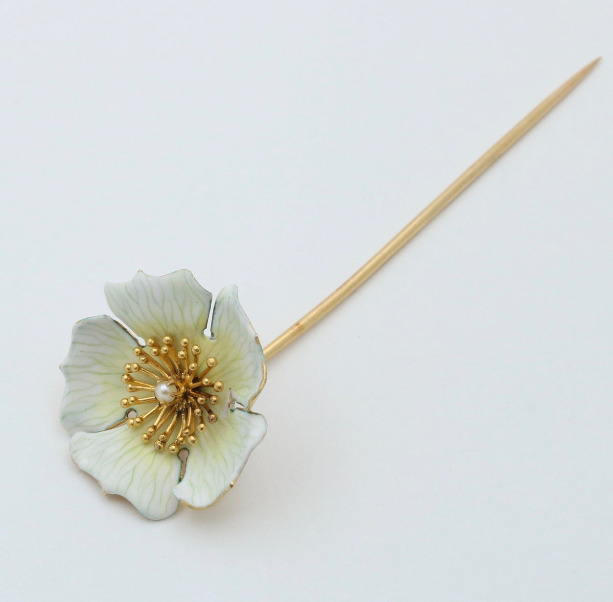 Art Nouveau Enamel Dogwood Flower Stick Pin