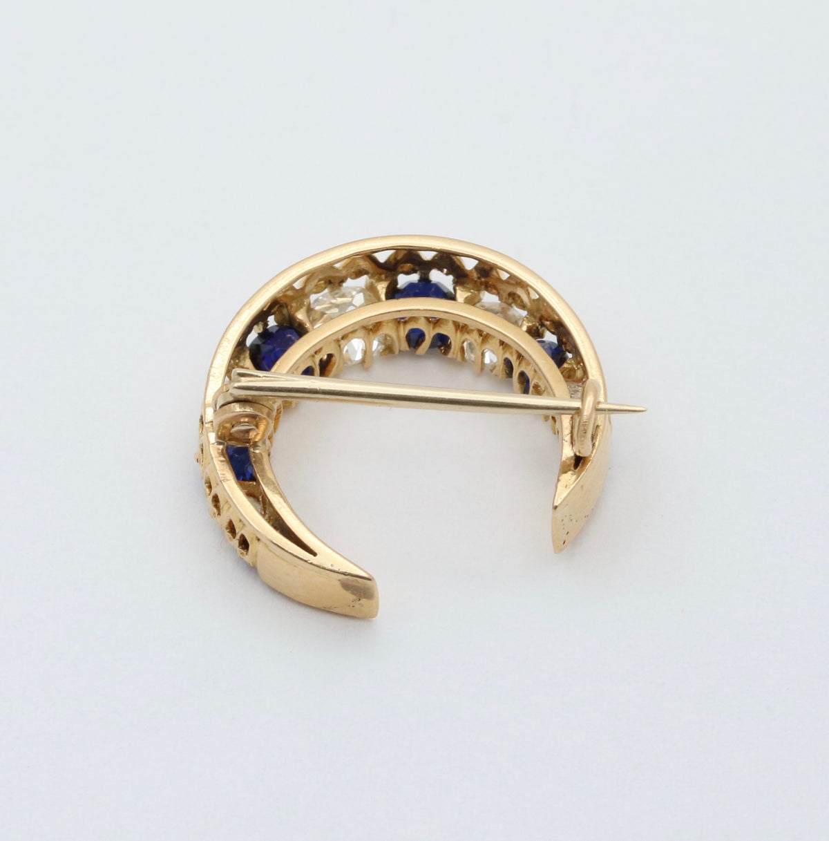 Antique Sapphire and 1.05 Ct Diamond Crescent Pin