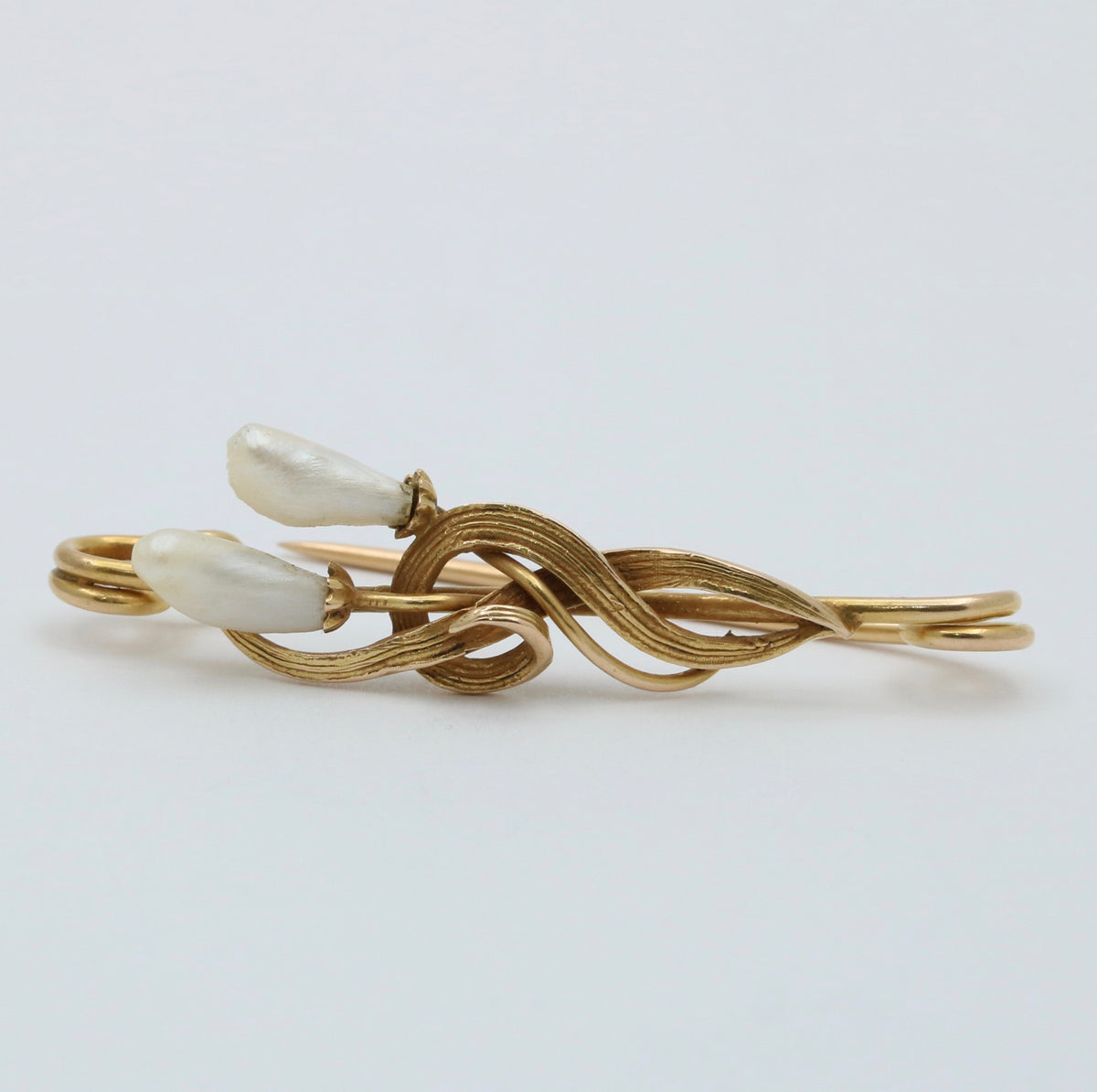 Art Nouveau Pearl and Diamond Lily Safety Pin