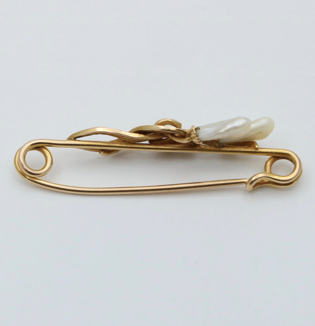 Art Nouveau Pearl and Diamond Lily Safety Pin