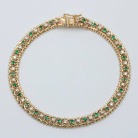 Emerald and Diamond Line Bracelet, 7.25” Long