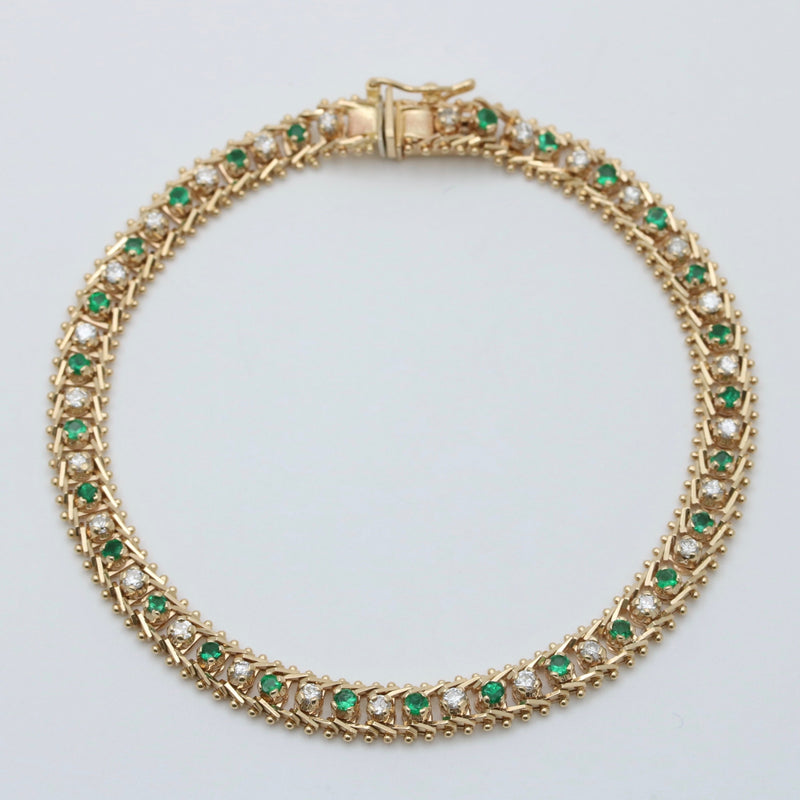 Emerald and Diamond Line Bracelet, 7.25” Long