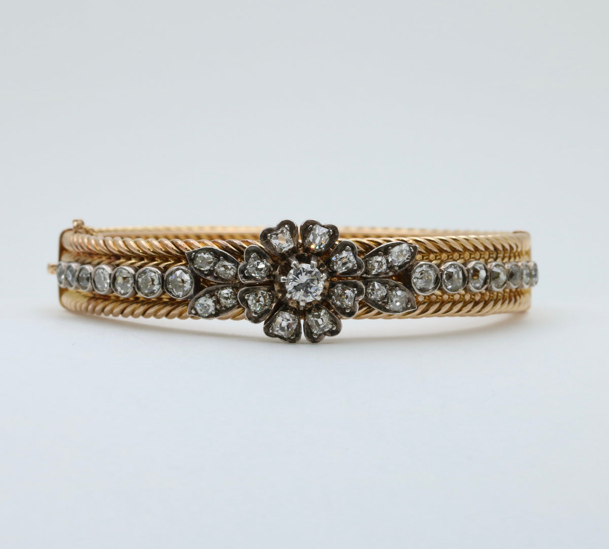 Victorian 4.5 Carat Diamond Flower Bangle Bracelet