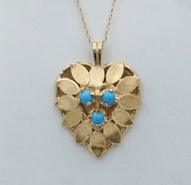 Vintage 14K Gold and Turquoise Heart Charm