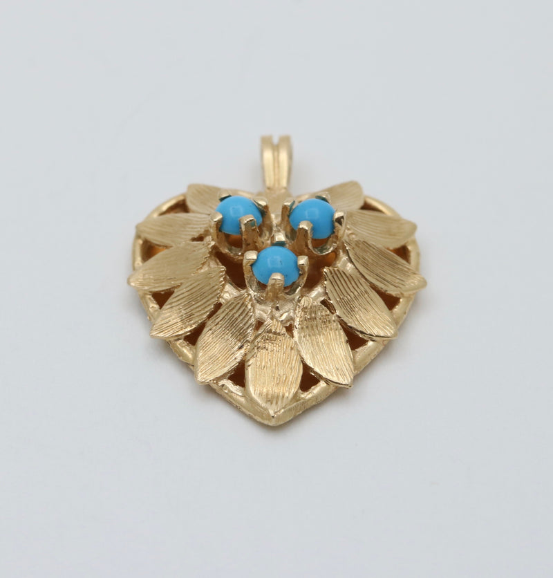 Vintage 14K Gold and Turquoise Heart Charm