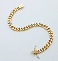 Vintage 18K Gold Solid Curb Link Bracelet, 7.5” Long