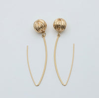 Long Dangling 14K Gold Fluted Ball Earrings