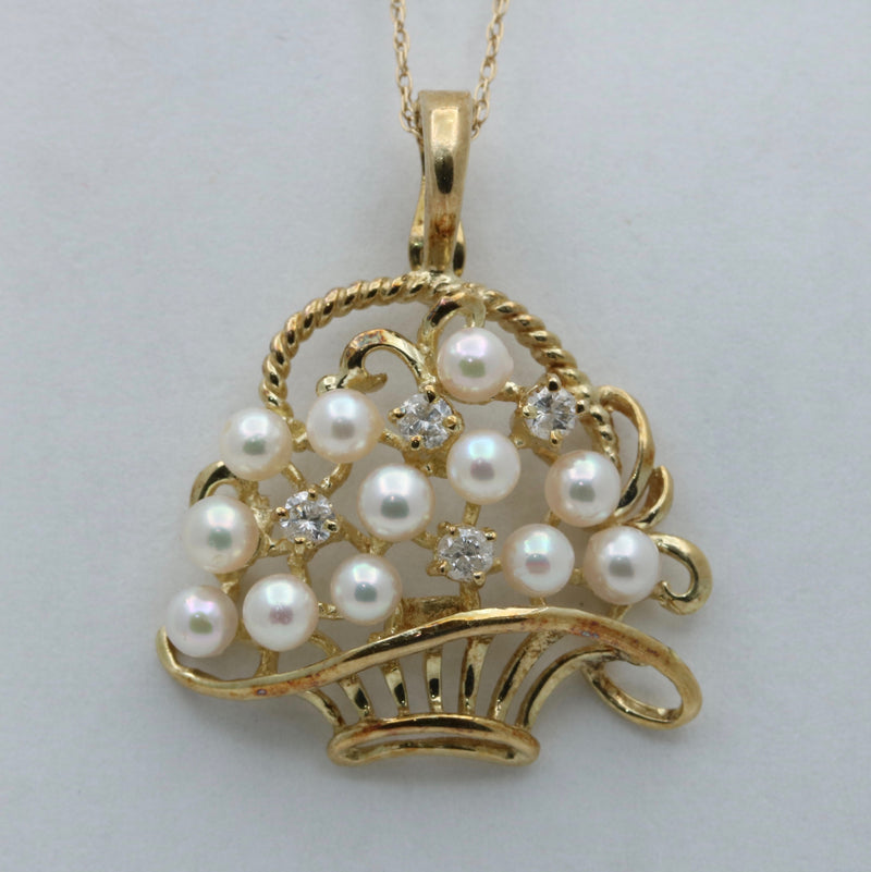 Vintage Pearl and Diamond Basket Pendant, Enhancer