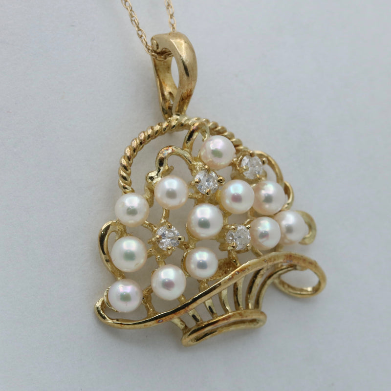 Vintage Pearl and Diamond Basket Pendant, Enhancer