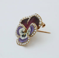 Art Nouveau Diamond, Pearl, and Enamel Pansy Pin and Pendant