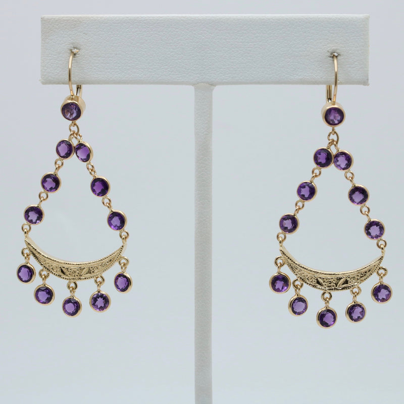 Vibrant Amethyst and 14K Gold Chandelier Earrings