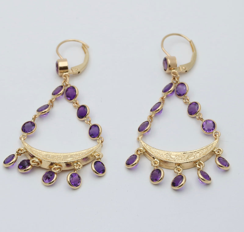 Vibrant Amethyst and 14K Gold Chandelier Earrings