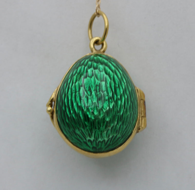 Vintage 18K Gold and Green Enamel Egg Locket